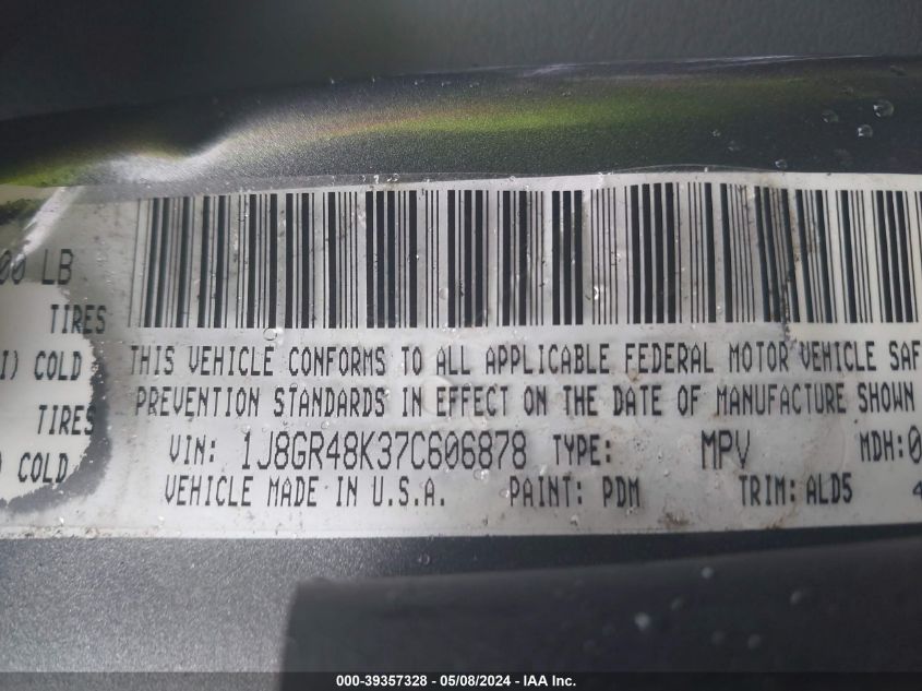 2007 Jeep Grand Cherokee Laredo VIN: 1J8GR48K37C606878 Lot: 40796279