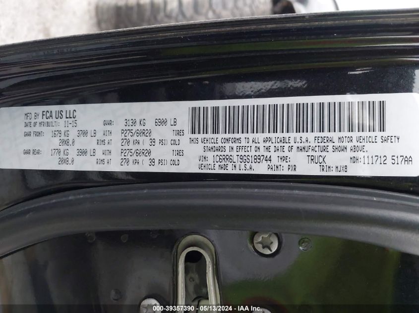 2016 Ram 1500 Lone Star VIN: 1C6RR6LT9GS189744 Lot: 39357390