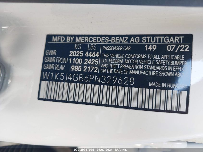 2023 Mercedes-Benz Cla 250 Coupe VIN: W1K5J4GB6PN329628 Lot: 39357969