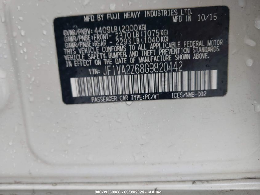 2016 SUBARU WRX STI LIMITED - JF1VA2Z68G9820442