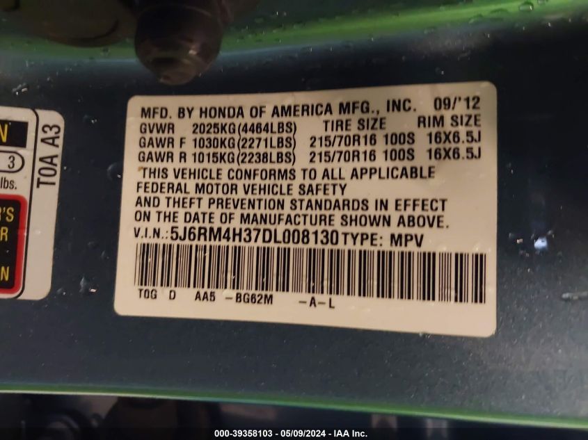 2013 HONDA CR-V LX - 5J6RM4H37DL008130