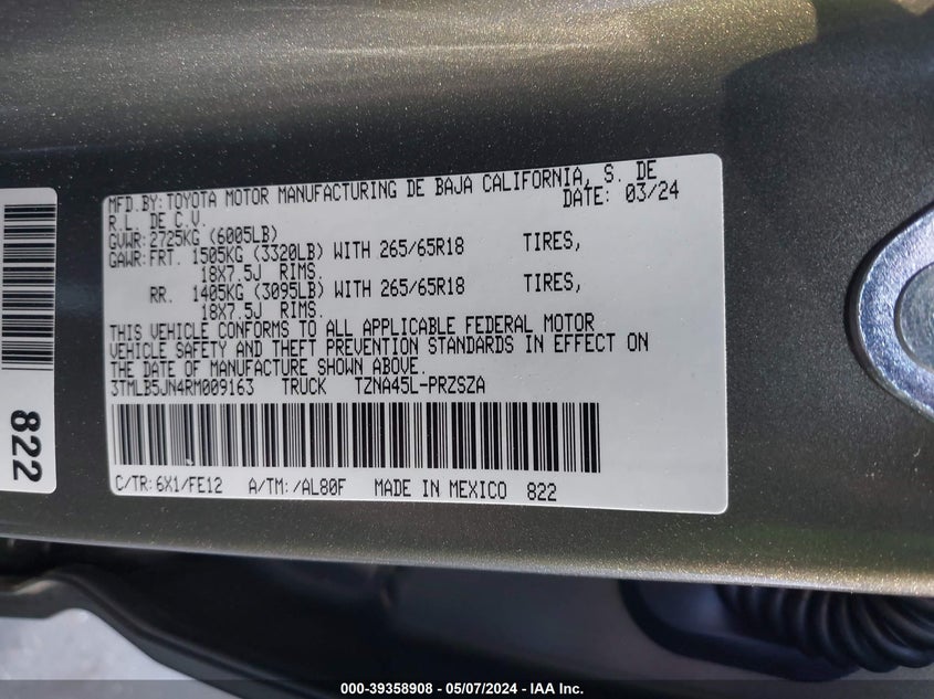 VIN 3TMLB5JN4RM009163 2024 TOYOTA TACOMA TRD SPORT