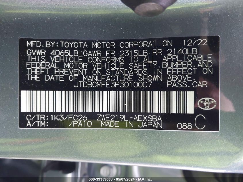 2023 TOYOTA COROLLA LE/SE/XLE - JTDBCMFE3P3010007