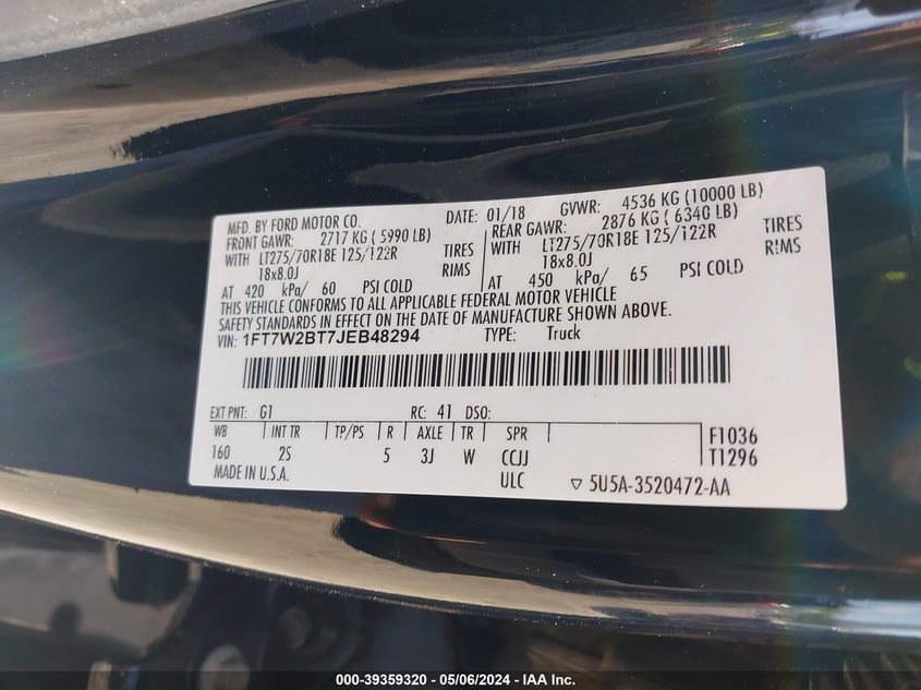 2018 FORD F-250 XLT - 1FT7W2BT7JEB48294