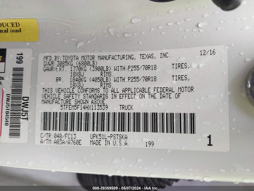2017 TOYOTA TUNDRA SR5 4.6L V8 - 5TFEM5F14HX113539
