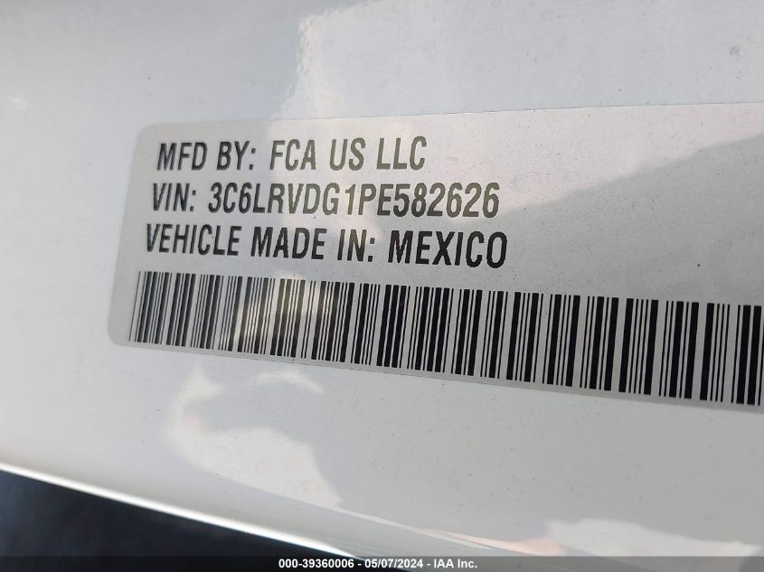 2023 Ram Promaster 2500 High Roof 159 Wb VIN: 3C6LRVDG1PE582626 Lot: 39360006