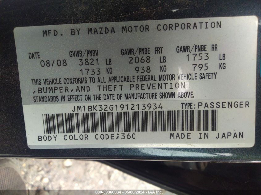 JM1BK32G191213934 | 2009 MAZDA MAZDA3