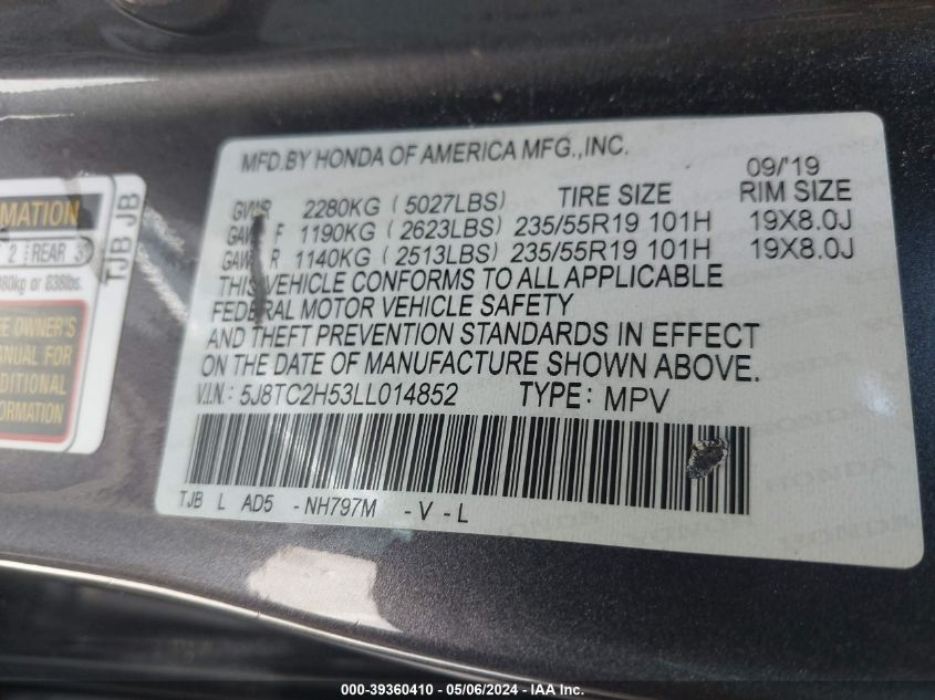 5J8TC2H53LL014852 2020 Acura Rdx Technology Package