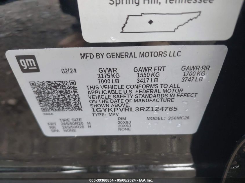 2024 Cadillac Lyriq Sport W/1Sj VIN: 1GYKPVRL3RZ124765 Lot: 39360854