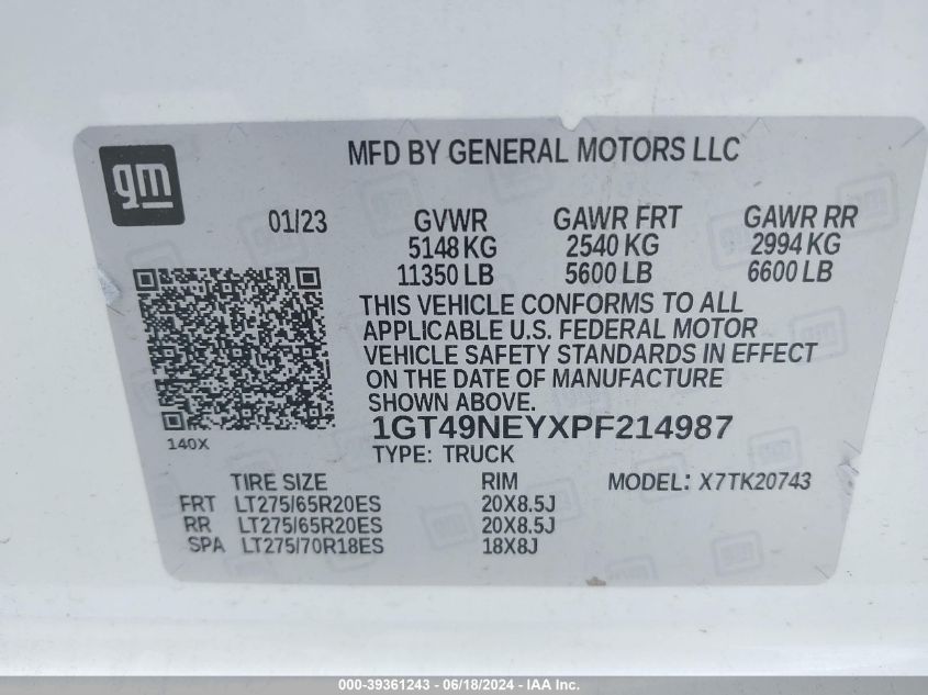 2023 GMC Sierra 2500Hd 4Wd Standard Bed Slt VIN: 1GT49NEYXPF214987 Lot: 39361243