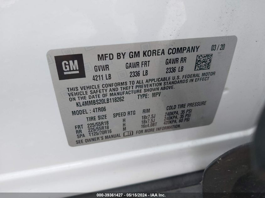 2020 Buick Encore Gx Fwd Preferred VIN: KL4MMBS20LB118262 Lot: 39361427