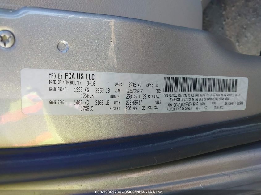 2016 DODGE GRAND CARAVAN SXT - 2C4RDGCG2GR344247