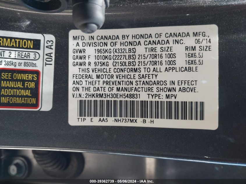 2014 HONDA CR-V LX - 2HKRM3H30EH548831