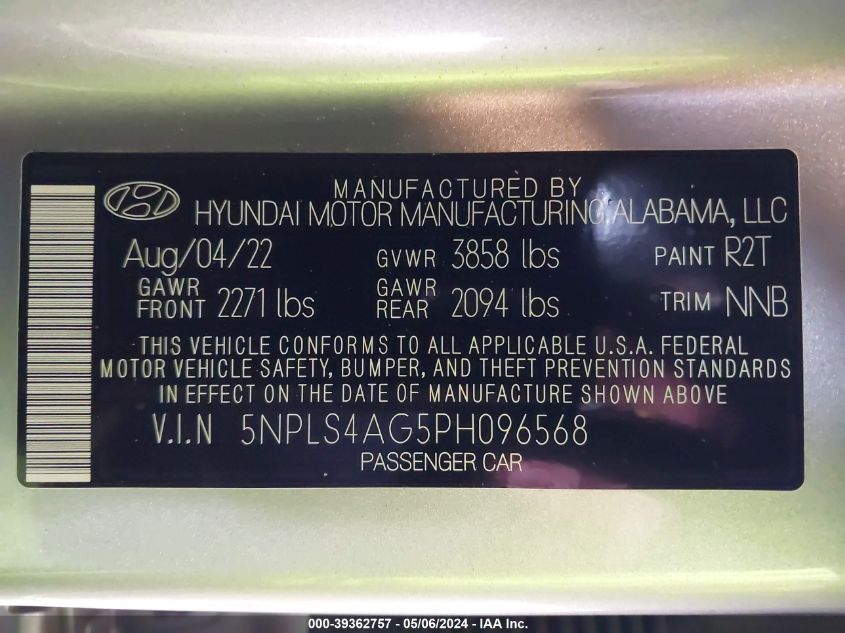 2023 HYUNDAI ELANTRA SEL - 5NPLS4AG5PH096568