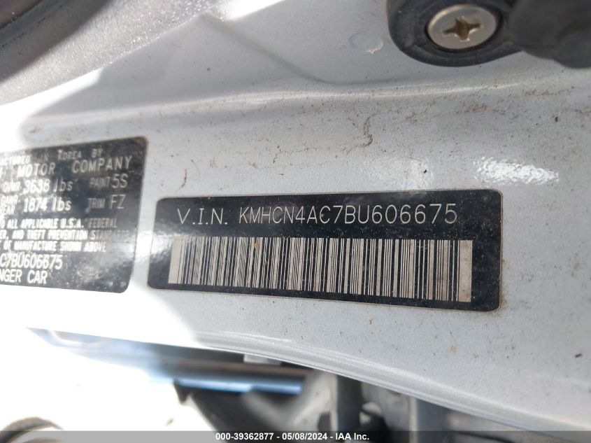 2011 Hyundai Accent Gls VIN: KMHCN4AC7BU606675 Lot: 39362877