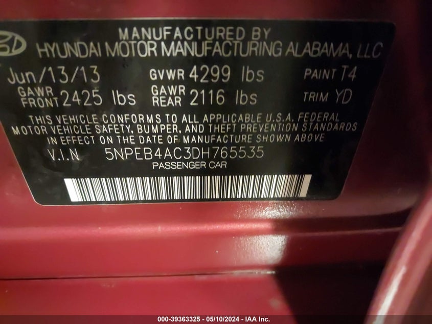 2013 HYUNDAI SONATA GLS - 5NPEB4AC3DH765535