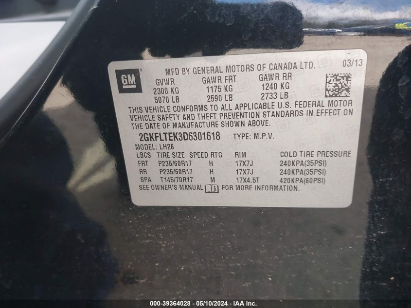 2GKFLTEK3D6301618 2013 GMC Terrain Sle-2