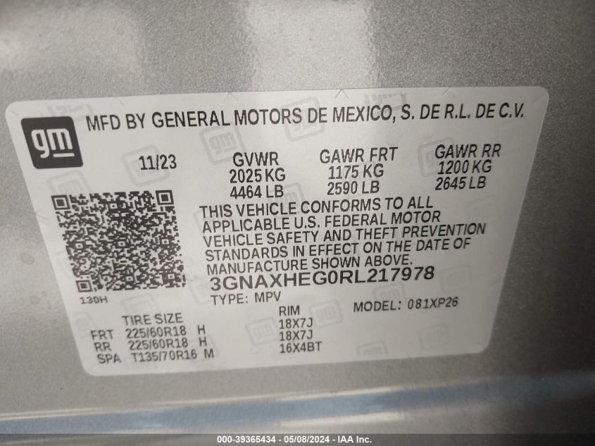 2024 Chevrolet Equinox Fwd Ls VIN: 3GNAXHEG0RL217978 Lot: 39365434