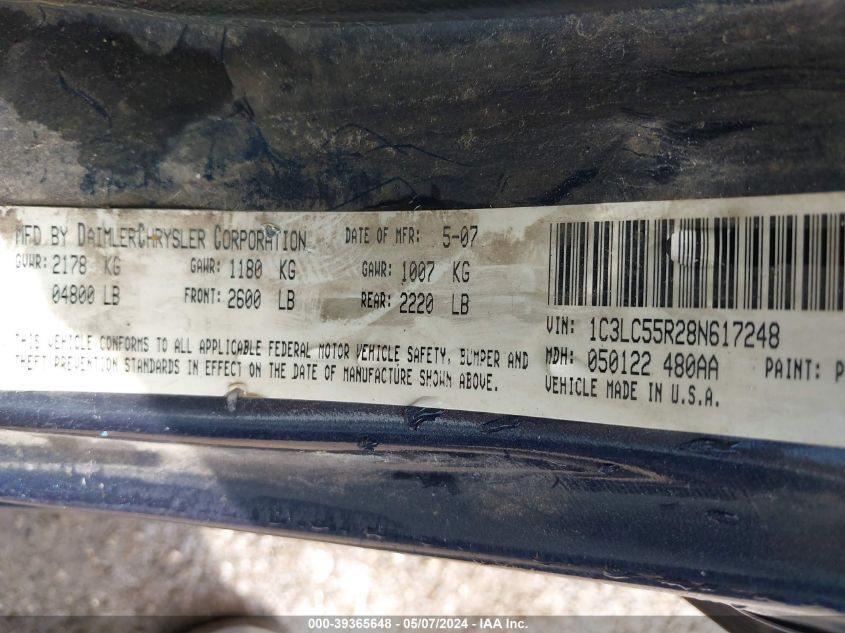 2008 Chrysler Sebring Touring VIN: 1C3LC55R28N617248 Lot: 39365648