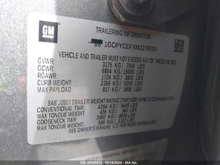 2021 Chevrolet Silverado 1500 4Wd Short Bed Custom Trail Boss VIN: 1GCPYCEFXMZ279030 Lot: 39365672
