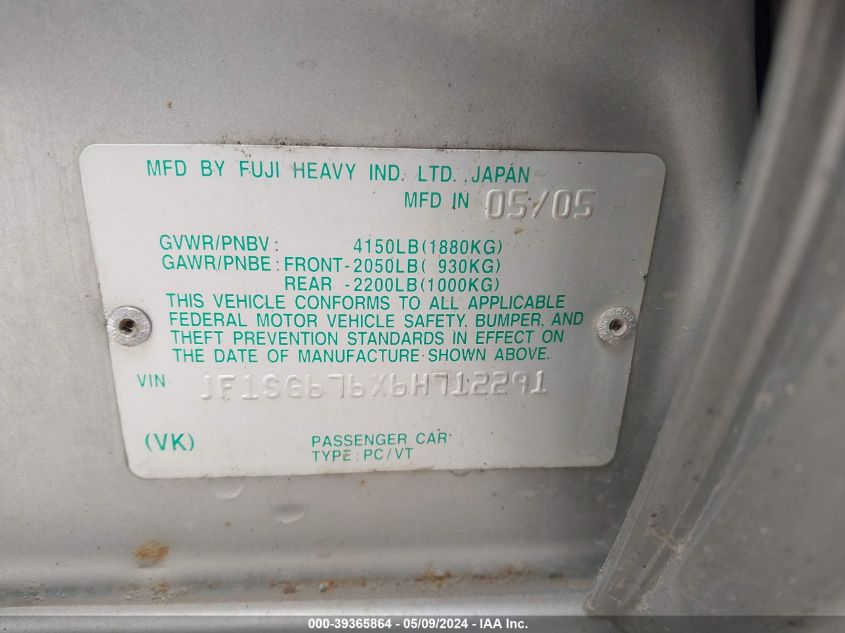 2006 Subaru Forester 2.5X L.l. Bean Edition VIN: JF1SG676X6H712291 Lot: 39365864