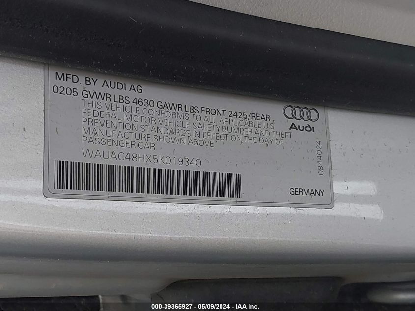 2005 Audi A4 1.8T VIN: WAUAC48HX5K019340 Lot: 39365927