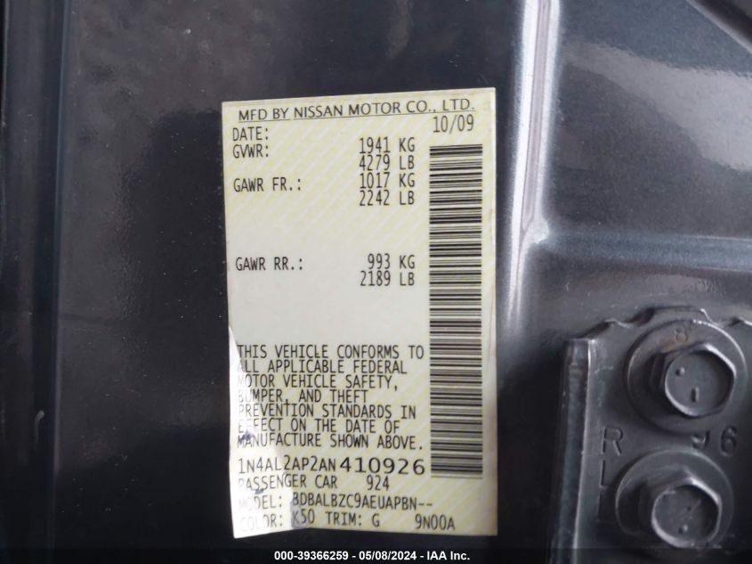 1N4AL2AP2AN410926 2010 Nissan Altima 2.5 S