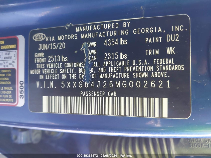 2021 KIA K5 GT LINE - 5XXG64J26MG002621