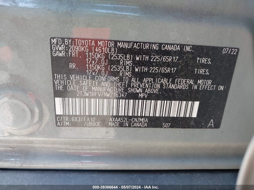 2022 TOYOTA RAV4 XLE/XLE PREMIUM - 2T3W1RFV7NW216347