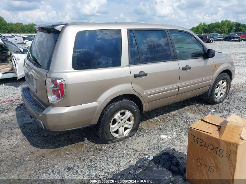 2006 Honda Pilot Lx VIN: 5FNYF28136B048452 Lot: 39366726