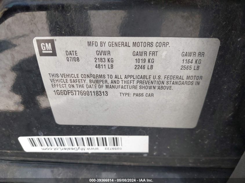 2009 Cadillac Cts Standard VIN: 1G6DF577690118313 Lot: 39366814