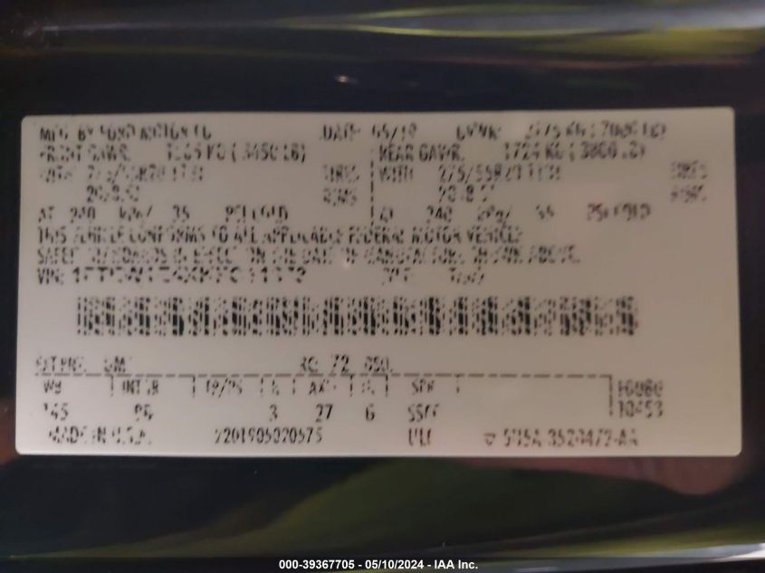 2019 Ford F-150 Platinum VIN: 1FTEW1E4XKFC11373 Lot: 39367705