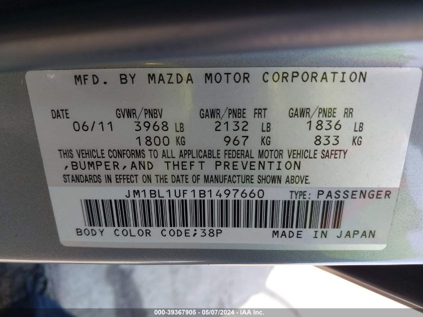 2011 Mazda Mazda3 I Sport VIN: JM1BL1UF1B1497660 Lot: 39367905