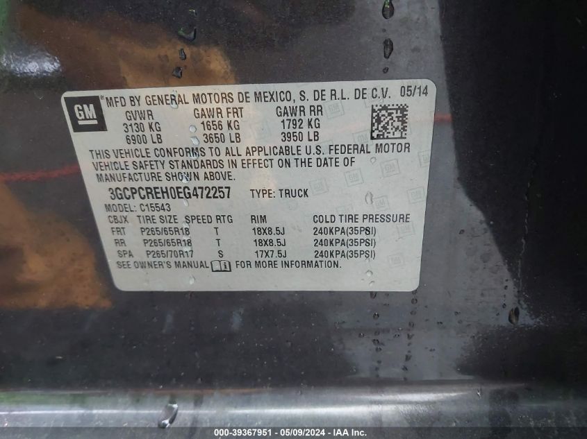 2014 CHEVROLET SILVERADO 1500 2LT - 3GCPCREH0EG472257