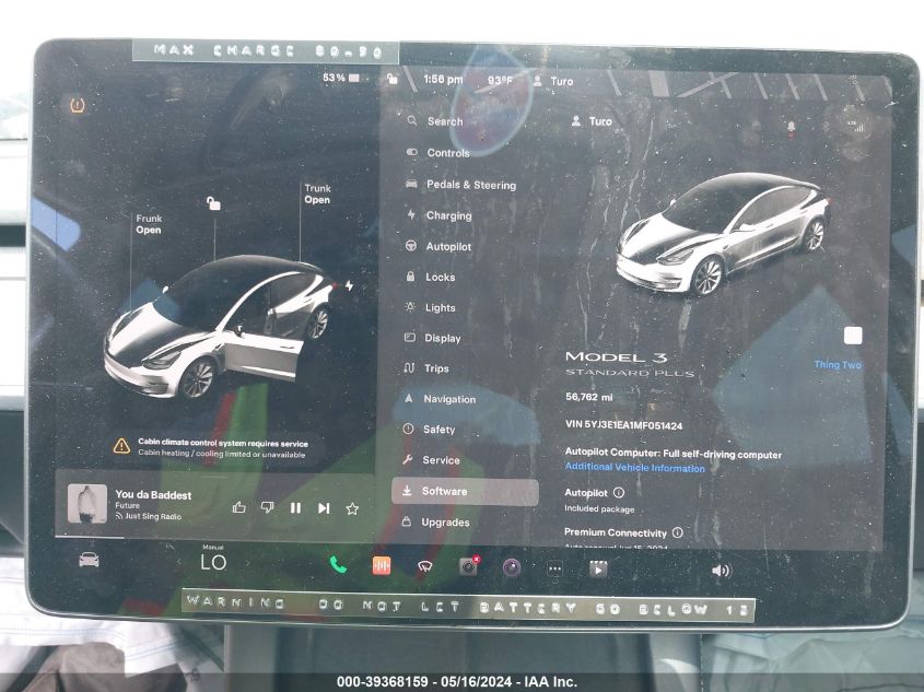 2021 Tesla Model 3 Standard Range Plus Rear-Wheel Drive VIN: 5YJ3E1EA1MF051424 Lot: 39368159