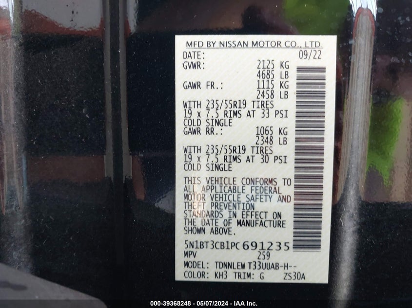 VIN 5N1BT3CB1PC691235 2023 NISSAN ROGUE SL