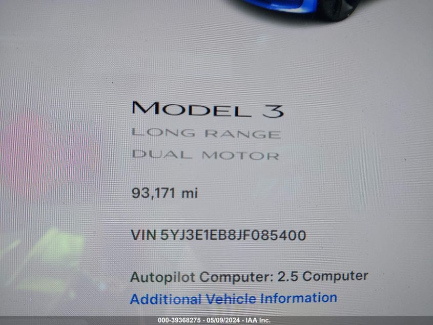 2018 TESLA MODEL 3 LONG RANGE/PERFORMANCE - 5YJ3E1EB8JF085400