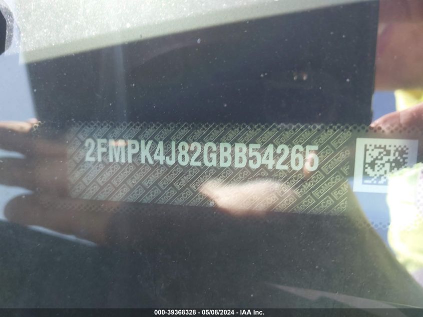 2016 Ford Edge Sel VIN: 2FMPK4J82GBB54265 Lot: 39368328