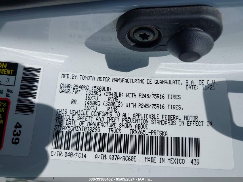 2022 TOYOTA TACOMA SR5 - 3TYAX5GN3NT038295