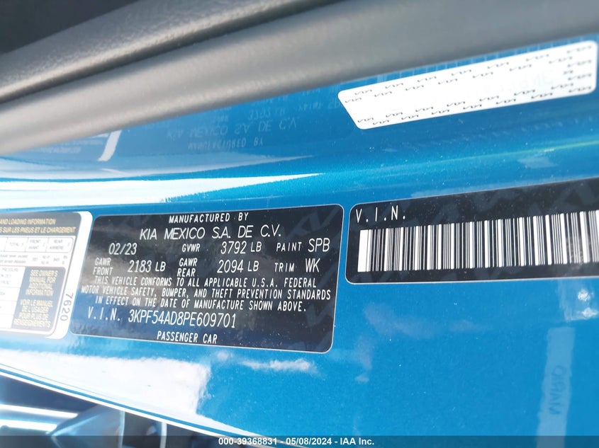 VIN 3KPF54AD8PE609701 2023 KIA FORTE GT-LINE