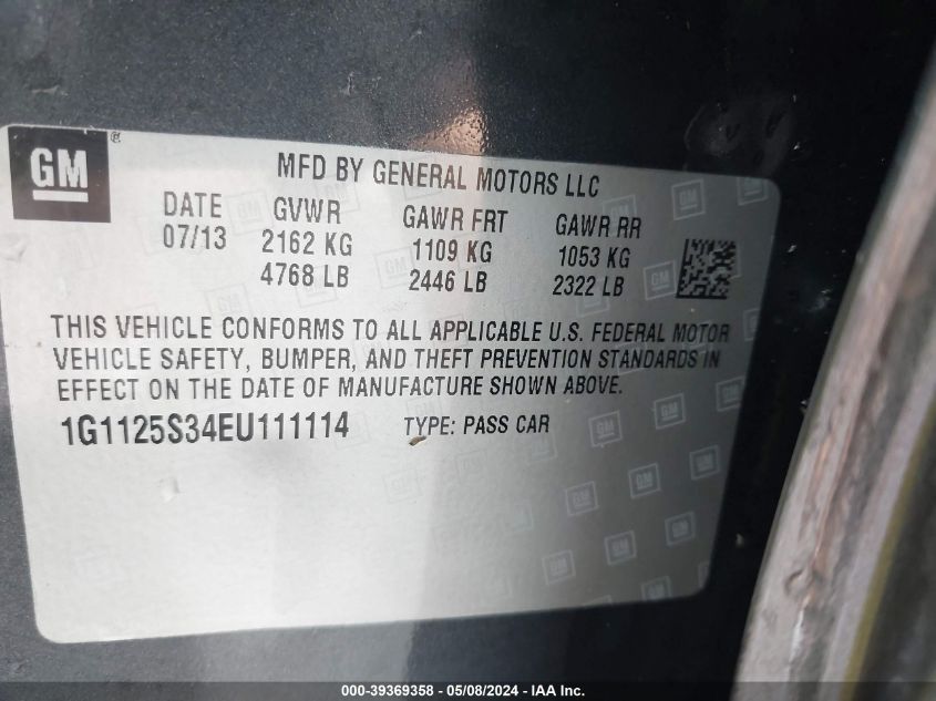 2014 CHEVROLET IMPALA LT - 1G1125S34EU111114