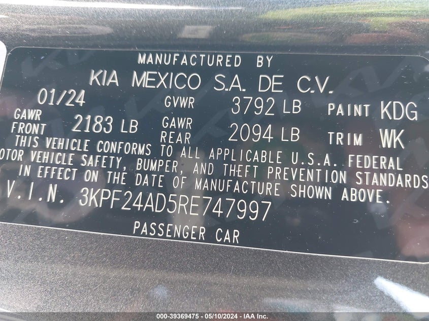 2024 KIA FORTE LX/LXS - 3KPF24AD5RE747997