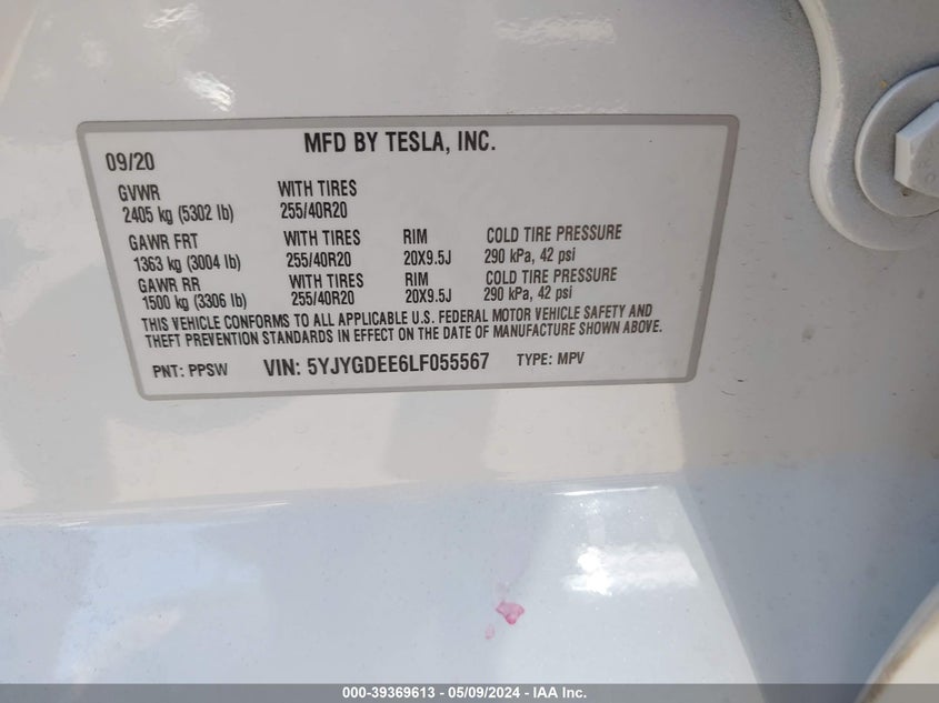 VIN 5YJYGDEE6LF055567 2020 TESLA MODEL Y LONG RANGE DUAL MOTOR ALL-WHEEL DRIVE