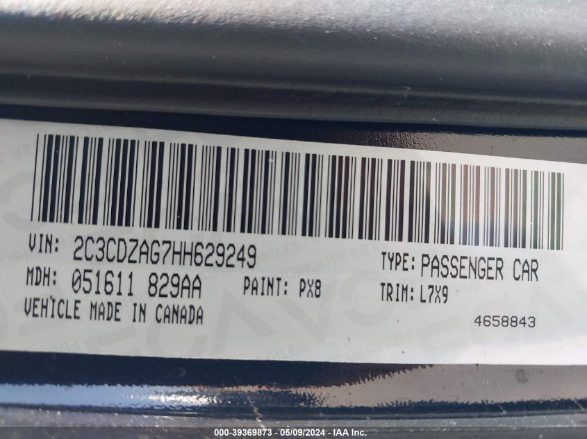 2017 Dodge Challenger Sxt VIN: 2C3CDZAG7HH629249 Lot: 39369873