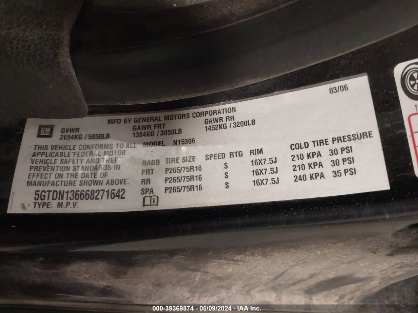 2006 Hummer H3 Suv VIN: 5GTDN136668271642 Lot: 39369874