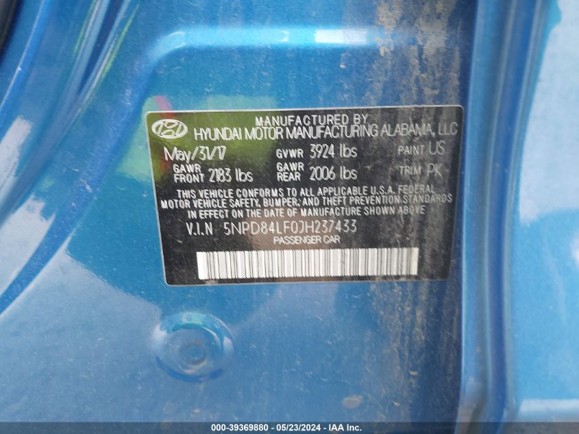 5NPD84LF0JH237433 2018 Hyundai Elantra Sel