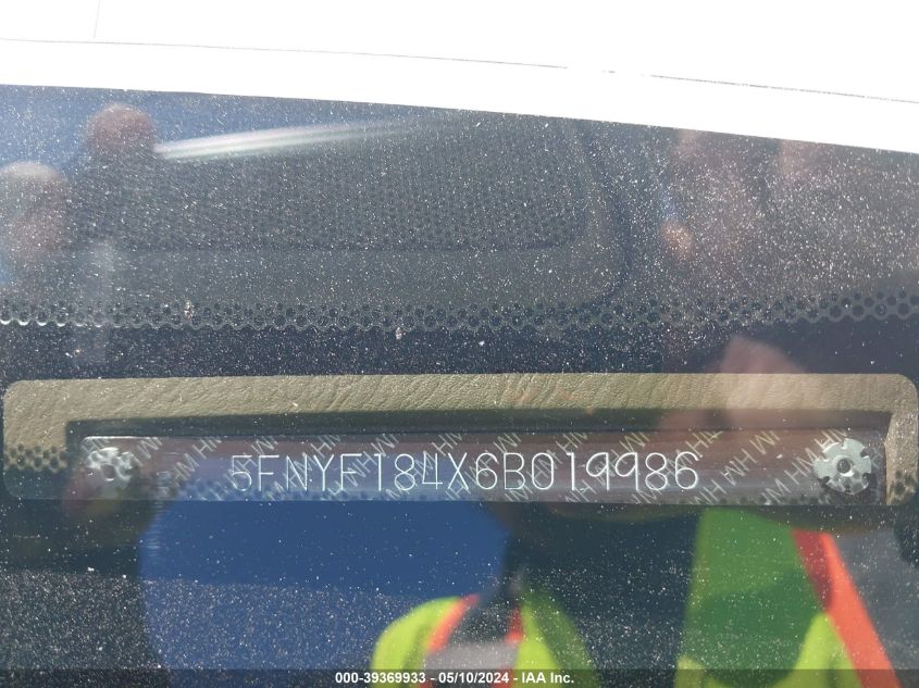 2006 Honda Pilot Ex VIN: 5FNYF184X6B019986 Lot: 39369933