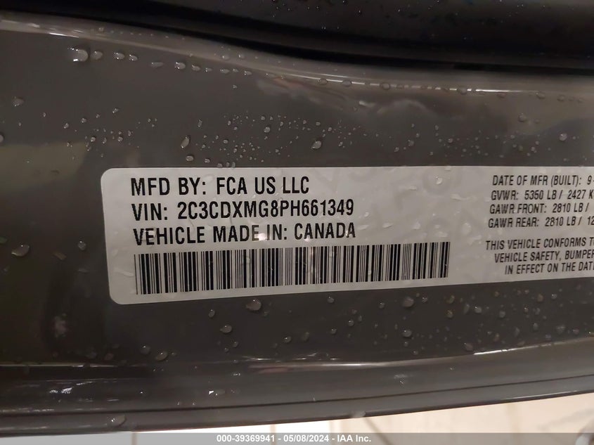 VIN 2C3CDXMG8PH661349 2023 DODGE CHARGER GT AWD