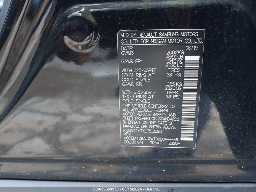 VIN KNMAT2MTXLP513098 2020 NISSAN ROGUE SV FWD