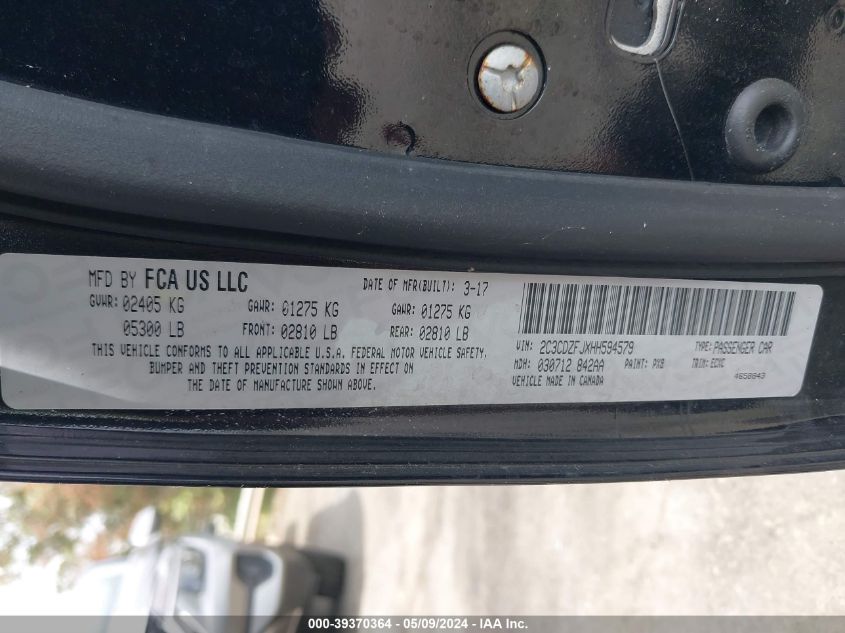 2017 Dodge Challenger 392 Hemi Scat Pack Shaker VIN: 2C3CDZFJXHH594579 Lot: 39370364